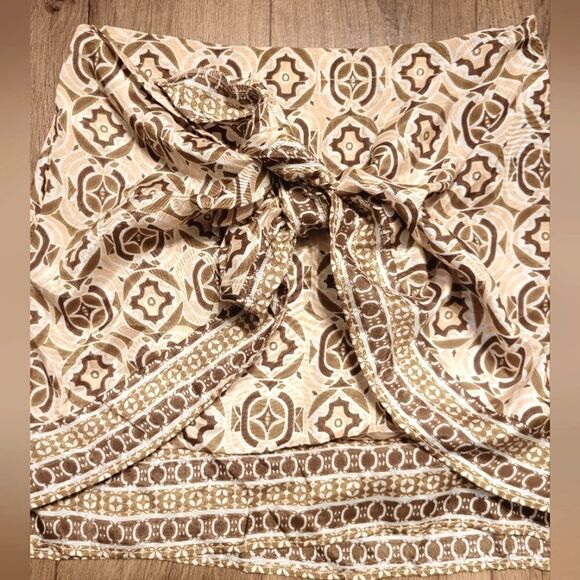 Free People Aztec Front Tie Mini Skirt Brown Cream Size 2 New - Picture 2 of 6